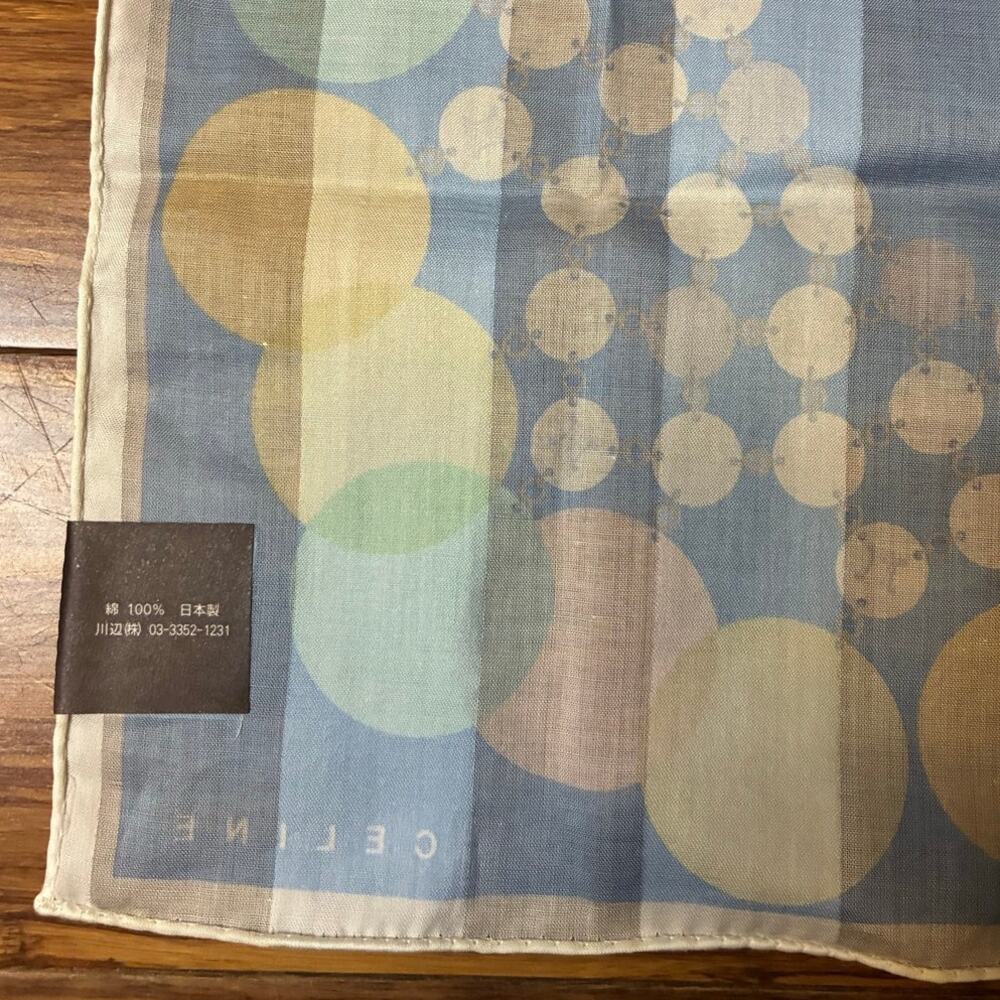 Celine Paris Cotton Handkerchief Scarf Blue Striped Pastel Circles 20” Square - Picture 4 of 6